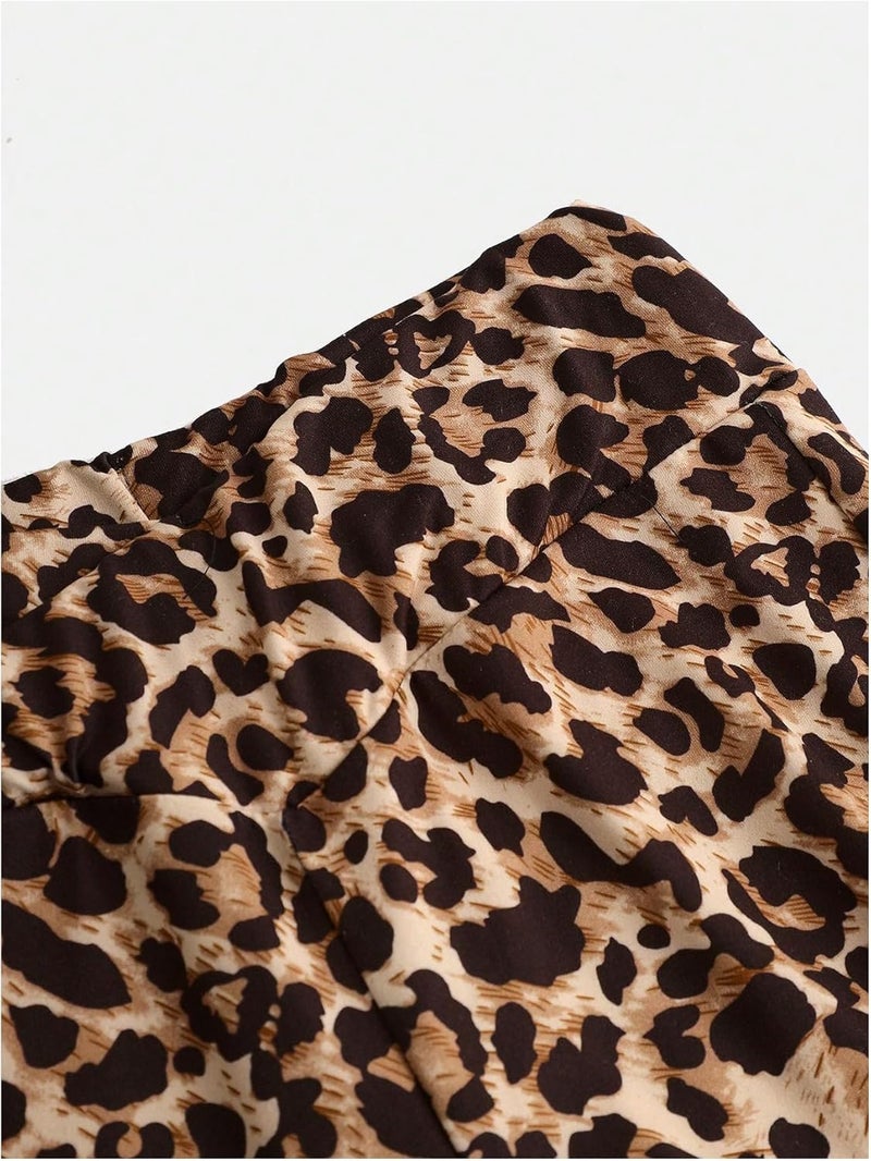 OYOANGLE Girl's Leopard Flared Leggings Crossover Skinny Bell Bottoms Cheetah Print Yoga Dance Pants - Image 5